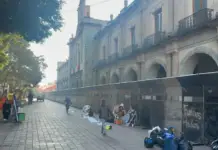 The Government Palace in Oaxaca is fenced off this morning