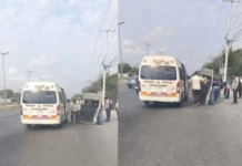 A terrifying trip! The door of a van on the Umán-Mérida route came loose while in motion, with passengers still inside.