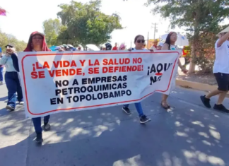 Protesters march in Los Mochis, Sinaloa, against GPO’s ammonia plant and the Mexinol project in Topolobampo