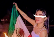 Cuban woman burns the national flag in Cancun