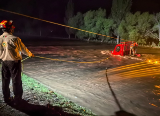 Chihuahua: Four people rescued from cargo truck swept away by river current in Bocoyna.