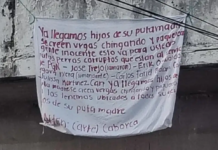 In a narco-banner, the Caborca Cartel alleges corruption within the Campeche Secretariat of Public Security.