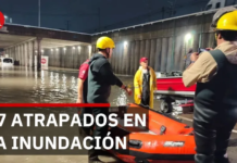 37 workers were trapped in water after attempting to cross a flooded area in Jalisco.
