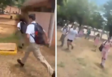 Students run for cover amid a shootout in Mazatlán.